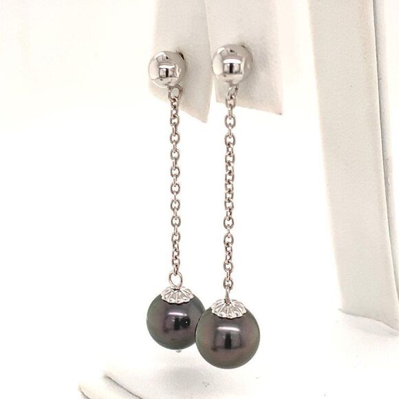 Tahitian Pearl 14 KT Earrings Certified $899 013380 - Picture 3 of 9